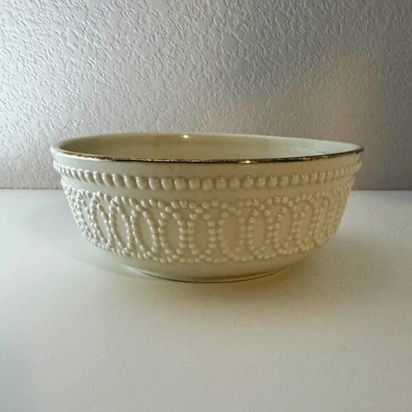 Lenox Ivory Embossed Bowl Gold Trim – 6” Textured Beaded Design – Bone China - Picture 6 of 7